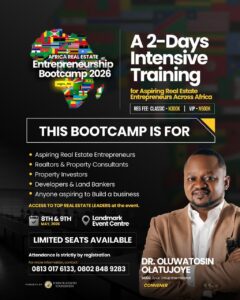 Oluwatosin Olatujoye announces Africa Real Estate Entrepreneurship Bootcamp 2026
